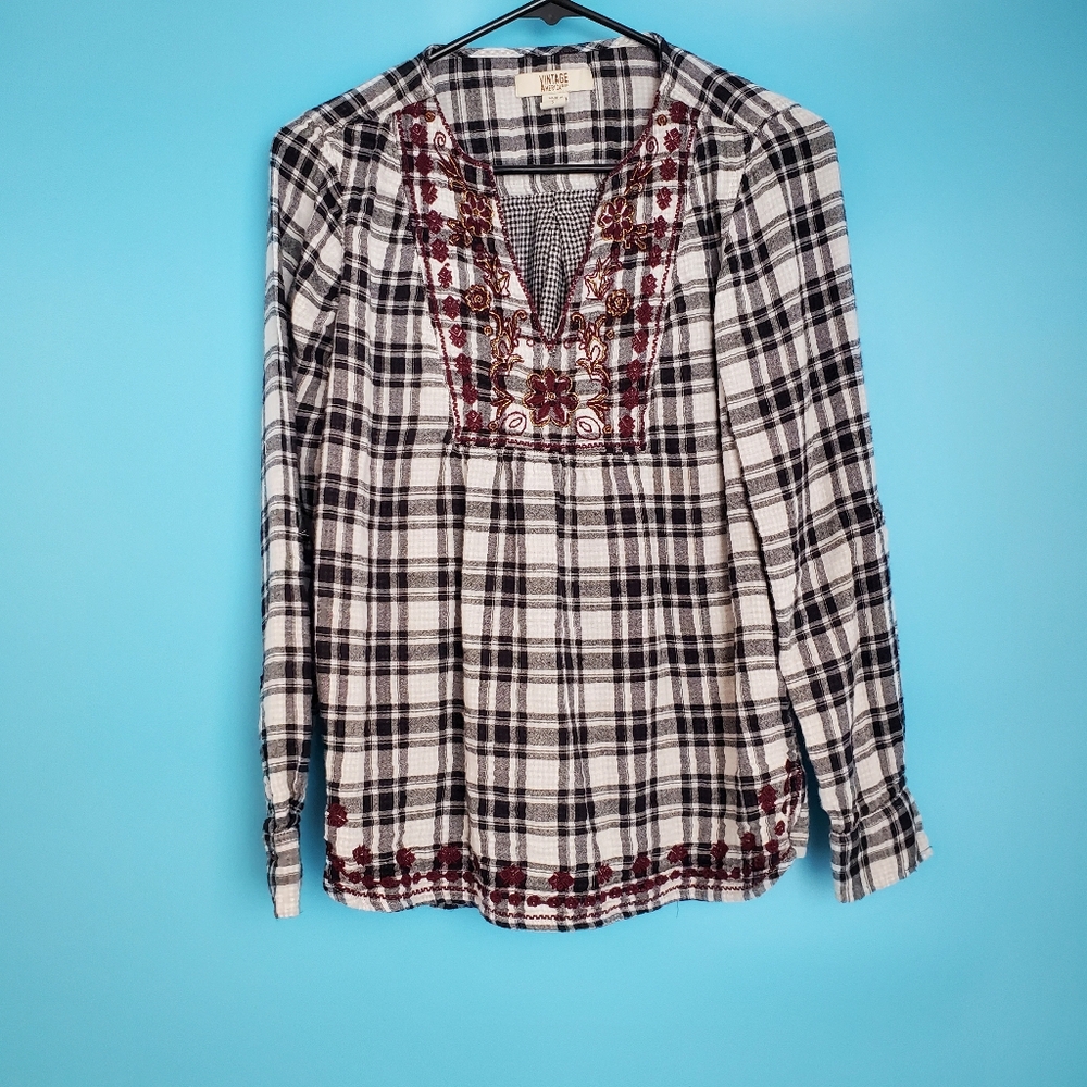 Vintage America Blues Plaid Women's Small V-Neck